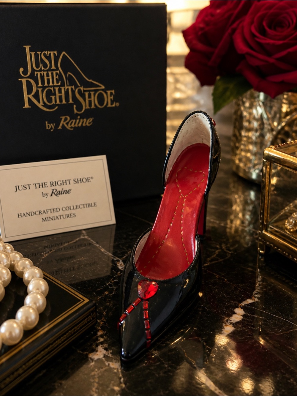 Raine Just The Right Shoe Heel Black & Red Rhinestone Heart Collectible Figurine